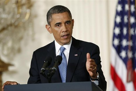 U.S. President Barack Obama takes questions from reporters during a news conference at the White House in Washington, January 14, 2013. REUT U.S. President Barack Obama takes questions from reporters during a news conference at the White House in Washington, January 14, 2013. REUT