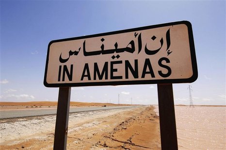 A road sign indicating In Amenas, about 100 km (60 miles) from the Algerian and Libyan border, is seen in this undated picture provided by N A road sign indicating In Amenas, about 100 km (60 miles) from the Algerian and Libyan border, is seen in this undated picture provided by N