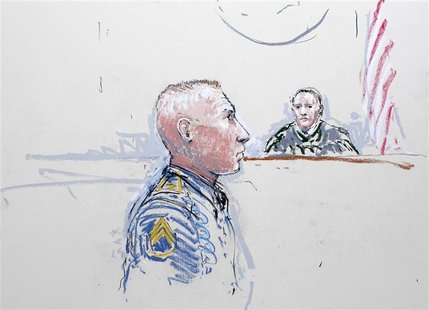 Army Staff Sergeant Robert Bales (L) and Judge Col. Jeffery R. Nance is seen in a courtroom sketch as he is arraigned on 16 counts of premed Army Staff Sergeant Robert Bales (L) and Judge Col. Jeffery R. Nance is seen in a courtroom sketch as he is arraigned on 16 counts of premed