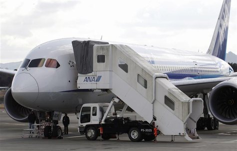 U.S. Federal Aviation Administration (FAA) technical advisor Eric West (L) inspects All Nippon Airways' (ANA) Boeing Co 787 Dreamliner plane U.S. Federal Aviation Administration (FAA) technical advisor Eric West (L) inspects All Nippon Airways' (ANA) Boeing Co 787 Dreamliner plane