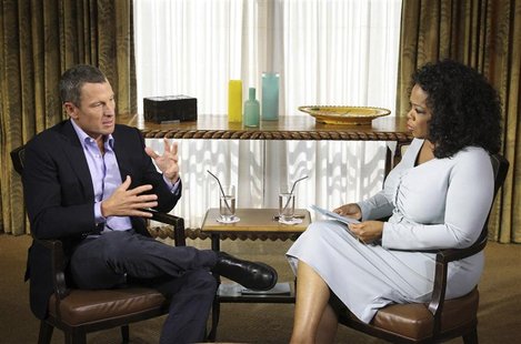 Cyclist Lance Armstrong is interviewed by Oprah Winfrey in Austin, Texas, in this January 14, 2013 handout photo courtesy of Harpo Studios. Cyclist Lance Armstrong is interviewed by Oprah Winfrey in Austin, Texas, in this January 14, 2013 handout photo courtesy of Harpo Studios.