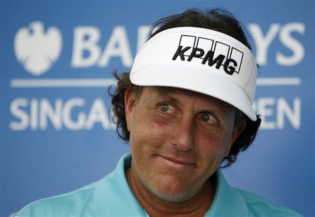 Phil Mickelson of the U.S. smiles during a news conference ahead of the Barclays Singapore Open golf tournament in Singapore November 7, 201 Phil Mickelson of the U.S. smiles during a news conference ahead of the Barclays Singapore Open golf tournament in Singapore November 7, 201