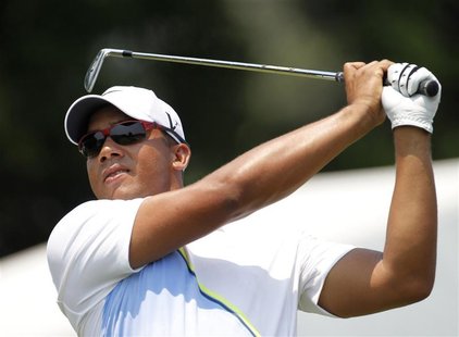 Jhonattan Vegas of Venezuela tees off on the 10th hole during the second round of the AT&T National golf tournament in Bethesda, Maryland Ju Jhonattan Vegas of Venezuela tees off on the 10th hole during the second round of the AT&T National golf tournament in Bethesda, Maryland Ju