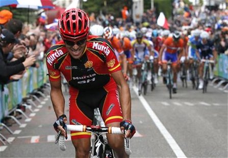 Alberto Contador of Spain cycles up the Cauberg hill during the Men's Elite Road Race at the UCI Road World Championships in Valkenburg in t Alberto Contador of Spain cycles up the Cauberg hill during the Men's Elite Road Race at the UCI Road World Championships in Valkenburg in t