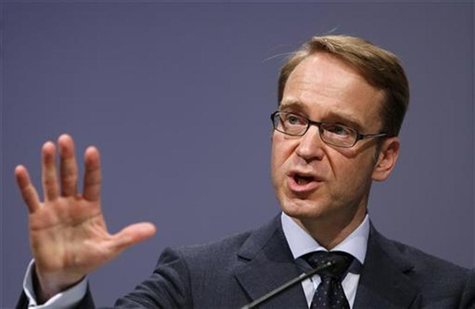 President of German Bundesbank Jens Weidmann speaks on the podium during the Frankfurt Euro Finance Week in Frankfurt November 19, 2012. REU President of German Bundesbank Jens Weidmann speaks on the podium during the Frankfurt Euro Finance Week in Frankfurt November 19, 2012. REU