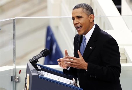 U.S. President Barack Obama speaks during swearing-in ceremonies on the West front of the U.S Capitol in Washington, January 21, 2013. REUTE U.S. President Barack Obama speaks during swearing-in ceremonies on the West front of the U.S Capitol in Washington, January 21, 2013. REUTE