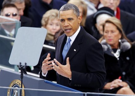 U.S. President Barack Obama speaks during swearing-in ceremonies on the West front of the U.S Capitol in Washington, January 21, 2013. REUTE U.S. President Barack Obama speaks during swearing-in ceremonies on the West front of the U.S Capitol in Washington, January 21, 2013. REUTE