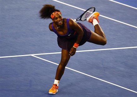 Serena Williams of the U.S. reacts during her women's singles match against Maria Kirilenko of Russia at the Australian Open tennis tourname Serena Williams of the U.S. reacts during her women's singles match against Maria Kirilenko of Russia at the Australian Open tennis tourname