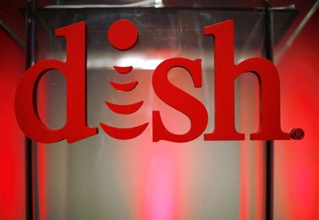 The new logo for DISH is seen on the podium before a news event to promote the company's new logo, products and services at the Consumer Ele The new logo for DISH is seen on the podium before a news event to promote the company's new logo, products and services at the Consumer Ele