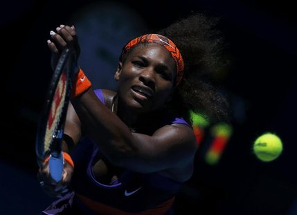 Serena Williams of the U.S. hits a return to compatriot Sloane Stephens during their women's singles quarter-final match at the Australian O Serena Williams of the U.S. hits a return to compatriot Sloane Stephens during their women's singles quarter-final match at the Australian O