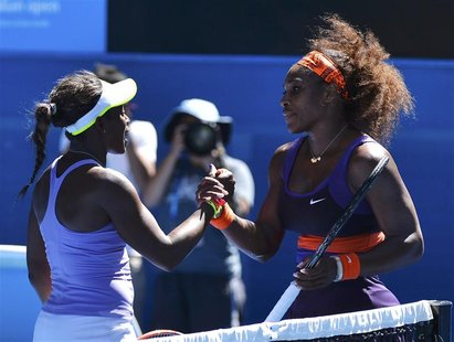 Sloane Stephens of the U.S. shakes hands with compatriot Serena Williams after defeating her in their women's singles quarter-final match at Sloane Stephens of the U.S. shakes hands with compatriot Serena Williams after defeating her in their women's singles quarter-final match at