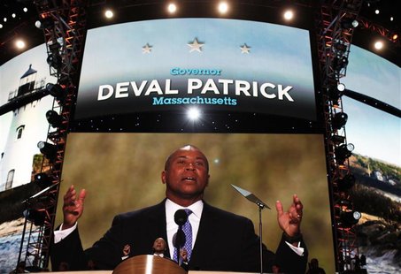 Massachusetts Governor Deval Patrick addresses the first session of the Democratic National Convention in Charlotte, North Carolina Septembe Massachusetts Governor Deval Patrick addresses the first session of the Democratic National Convention in Charlotte, North Carolina Septembe