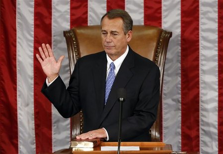 Speaker of the House John Boehner takes his oath during the first day of the 113th Congress at the Capitol in Washington January 3, 2013. RE Speaker of the House John Boehner takes his oath during the first day of the 113th Congress at the Capitol in Washington January 3, 2013. RE