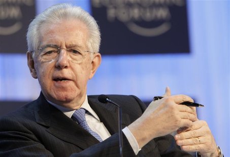 Outgoing Italian Prime Minister Mario Monti addresses the annual meeting of the World Economic Forum (WEF) in Davos January 23, 2013. REUTER Outgoing Italian Prime Minister Mario Monti addresses the annual meeting of the World Economic Forum (WEF) in Davos January 23, 2013. REUTER