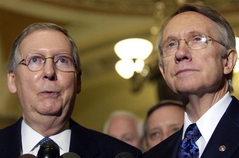 New U.S. Senate Minority Leader Mitch McConnell (R-KY) (L) and Senate Majority Leader Harry Reid (D-NV) (R) make remarks after a bipartisan New U.S. Senate Minority Leader Mitch McConnell (R-KY) (L) and Senate Majority Leader Harry Reid (D-NV) (R) make remarks after a bipartisan