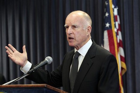 California Governor Jerry Brown speaks at a news conference to announce the Public Employee Pension Reform Act of 2012 at Ronald Reagan Stat California Governor Jerry Brown speaks at a news conference to announce the Public Employee Pension Reform Act of 2012 at Ronald Reagan Stat