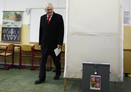 Presidential candidate and former Prime Minister Milos Zeman walks to cast his vote during the second round of the first ever direct Czech p Presidential candidate and former Prime Minister Milos Zeman walks to cast his vote during the second round of the first ever direct Czech p