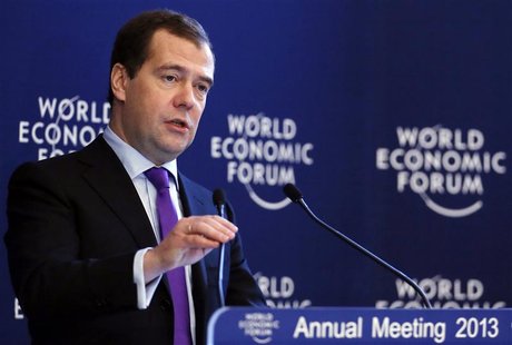 Russia's Prime Minister Dmitry Medvedev speaks during the annual meeting of the World Economic Forum (WEF) in Davos January 24, 2013. REUTER Russia's Prime Minister Dmitry Medvedev speaks during the annual meeting of the World Economic Forum (WEF) in Davos January 24, 2013. REUTER