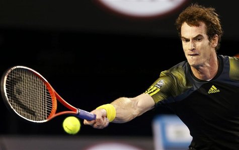Andy Murray of Britain hits a return to Novak Djokovic of Serbia during their men's singles final match at the Australian Open tennis tourna Andy Murray of Britain hits a return to Novak Djokovic of Serbia during their men's singles final match at the Australian Open tennis tourna