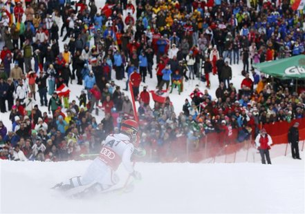 Marcel Hirscher of Austria skis to win during the second run of men's Slalom event of the Alpine Skiing World Cup in Kitzbuehel January 27, Marcel Hirscher of Austria skis to win during the second run of men's Slalom event of the Alpine Skiing World Cup in Kitzbuehel January 27,