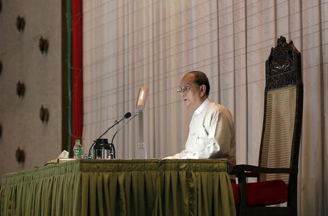 Myanmar's President Thein Sein speaks during a meeting with representatives from civil societies at the Yangon Region Parliament Building in Myanmar's President Thein Sein speaks during a meeting with representatives from civil societies at the Yangon Region Parliament Building in