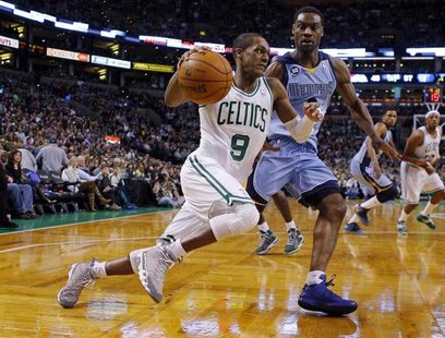 Boston Celtics guard Rajon Rondo (9) drives to the basket against Memphis Grizzlies guard Tony Allen in the second half of their NBA basketb Boston Celtics guard Rajon Rondo (9) drives to the basket against Memphis Grizzlies guard Tony Allen in the second half of their NBA basketb