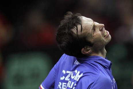 Czech Republic's Radek Stepanek reacts during their Davis Cup tennis tournament final match against Spain's Nicolas Almagro in Prague Novemb Czech Republic's Radek Stepanek reacts during their Davis Cup tennis tournament final match against Spain's Nicolas Almagro in Prague Novemb