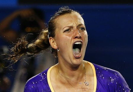 Petra Kvitova of Czech Republic reacts during her women's singles match against Laura Robson of Britain at the Australian Open tennis tourna Petra Kvitova of Czech Republic reacts during her women's singles match against Laura Robson of Britain at the Australian Open tennis tourna