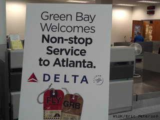 A sign at Austin Straubel International Airport in Ashwaubenon Jan. 28, 2013, advertises daily non-stop flights to and from Atlanta, scheduled to begin in June 2013. (courtesy of FOX 11). A sign at Austin Straubel International Airport in Ashwaubenon Jan. 28, 2013, advertises daily non-stop flights to and from Atlanta, scheduled to begin in June 2013. (courtesy of FOX 11).