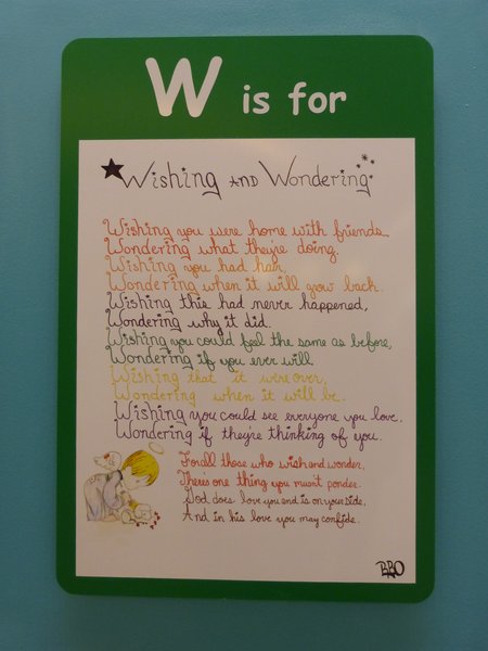 As seen on the Alphabet Wall, a collection of thoughts and poems from patients and families... one for each letter of the alphabet.