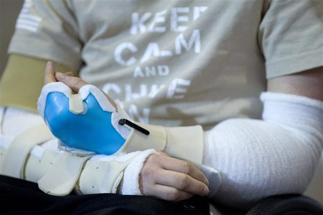 U.S. Army Sgt. Brendan Marrocco of Staten Island, New York, who lost his four limbs in a 2009 roadside bomb attack in Iraq, speaks during a U.S. Army Sgt. Brendan Marrocco of Staten Island, New York, who lost his four limbs in a 2009 roadside bomb attack in Iraq, speaks during a