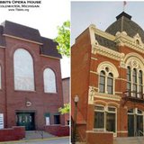 Tibbits Opera House facade-before and after restoration