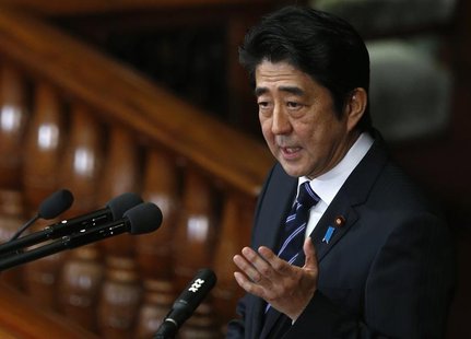 Japan's Prime Minister Shinzo Abe makes a policy speech during the start of ordinary session at the lower house of parliament in Tokyo Janua Japan's Prime Minister Shinzo Abe makes a policy speech during the start of ordinary session at the lower house of parliament in Tokyo Janua