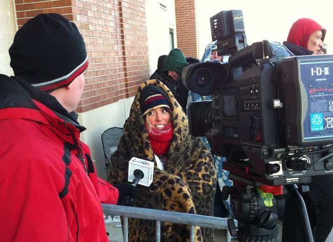 Standing in line in sub-zero temperatures outside the Lambeau Field Ticket Office on 2/1/13 for Donald Driver retirement ceremony tickets. 1,000 where available and not all in line got tickets.