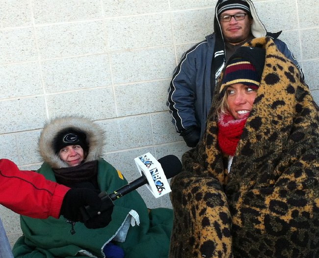 Standing in line in sub-zero temperatures outside the Lambeau Field Ticket Office on 2/1/13 for Donald Driver retirement ceremony tickets.  1,000 where available and not all in line got tickets.