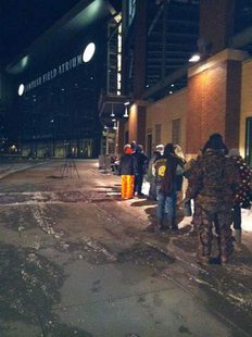 Fans line up for free tickets to Donald Driver's official retirement event outside Lambeau Field on February 1, 2013. (courtesy of FOX 11). Fans line up for free tickets to Donald Driver's official retirement event outside Lambeau Field on February 1, 2013. (courtesy of FOX 11).