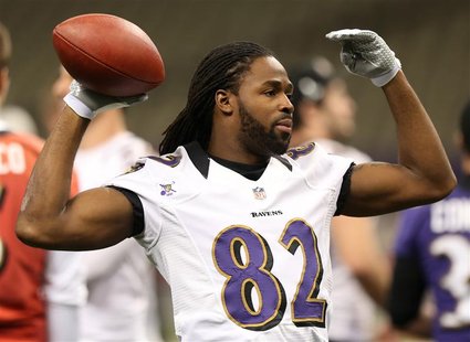 Baltimore Ravens Torrey Smith throws a ball during a practice at the Superdome ahead of the NFL's Super Bowl XLVII in New Orleans, Louisiana Baltimore Ravens Torrey Smith throws a ball during a practice at the Superdome ahead of the NFL's Super Bowl XLVII in New Orleans, Louisiana