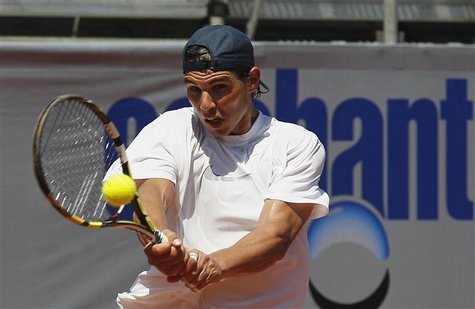 Spanish tennis player Rafael Nadal hits a return during a training session at country club Las Salinas in Vina del Mar city, about 121 km (7 Spanish tennis player Rafael Nadal hits a return during a training session at country club Las Salinas in Vina del Mar city, about 121 km (7