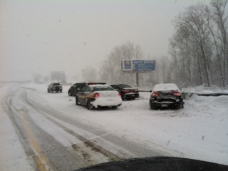 One of the multiple crashes caused by the white-out conditions. One of the multiple crashes caused by the white-out conditions.