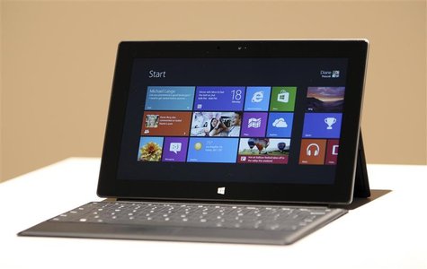 The new Surface tablet computer by Microsoft is displayed at its unveiling in Los Angeles, California, June 18, 2012. REUTERS/David McNew The new Surface tablet computer by Microsoft is displayed at its unveiling in Los Angeles, California, June 18, 2012. REUTERS/David McNew