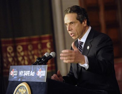 New York Governor Andrew Cuomo talks about the New York Secure Ammunition and Firearms Enforcement Act in Albany, New York January 15, 2013. New York Governor Andrew Cuomo talks about the New York Secure Ammunition and Firearms Enforcement Act in Albany, New York January 15, 2013.