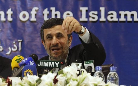 Iran's President Mahmoud Ahmadinejad speaks during a media conference at Iran's embassy after he attended the Developing-8 summit in Islamab Iran's President Mahmoud Ahmadinejad speaks during a media conference at Iran's embassy after he attended the Developing-8 summit in Islamab