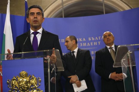 Bulgarian President Rosen Plevneliev (L) speaks during a joint news conference with Prime Minister Boiko Borisov (R) and Interior Minister T Bulgarian President Rosen Plevneliev (L) speaks during a joint news conference with Prime Minister Boiko Borisov (R) and Interior Minister T