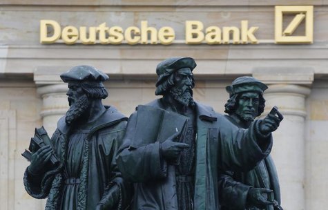 A statue is pictured in front of the former head quarters of Germany's largest business bank, Deutsche Bank in Frankfurt, January 28, 2013. A statue is pictured in front of the former head quarters of Germany's largest business bank, Deutsche Bank in Frankfurt, January 28, 2013.