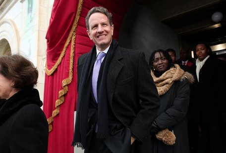 Outgoing U.S. Treasury Secretary Timothy Geithner arrives for the presidential inauguration on the West Front of the U.S. Capitol in Washing Outgoing U.S. Treasury Secretary Timothy Geithner arrives for the presidential inauguration on the West Front of the U.S. Capitol in Washing