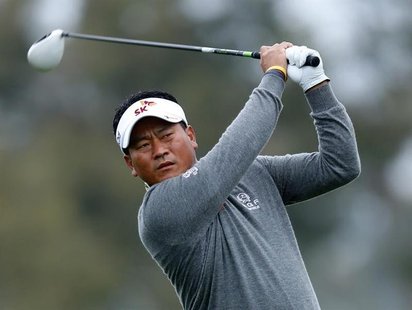 South Korean golfer K.J. Choi hits off the 2nd tee during weather delayed third round play at the Farmers Insurance Open in San Diego, Calif South Korean golfer K.J. Choi hits off the 2nd tee during weather delayed third round play at the Farmers Insurance Open in San Diego, Calif