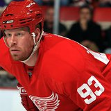 Johan Franzen (#93) scored the lone goal in Detroit's 4-1 loss to Calgary at Joe Louis Arena Tuesday night
