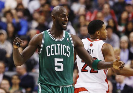 Boston Celtics' Kevin Garnett celebrates against the Toronto Raptors during the first half of their NBA basketball game in Toronto, February Boston Celtics' Kevin Garnett celebrates against the Toronto Raptors during the first half of their NBA basketball game in Toronto, February