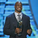 Minnesota Vikings running back Adrian Peterson accepts the NFL MVP award during the NFL Honors awards show in New Orleans, Louisiana Februar Minnesota Vikings running back Adrian Peterson accepts the NFL MVP award during the NFL Honors awards show in New Orleans, Louisiana Februar