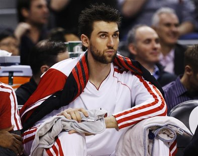 Toronto Raptors' Andrea Bargnani sits on the bench during the first half of their NBA basketball game against the Boston Celtics in Toronto, Toronto Raptors' Andrea Bargnani sits on the bench during the first half of their NBA basketball game against the Boston Celtics in Toronto,